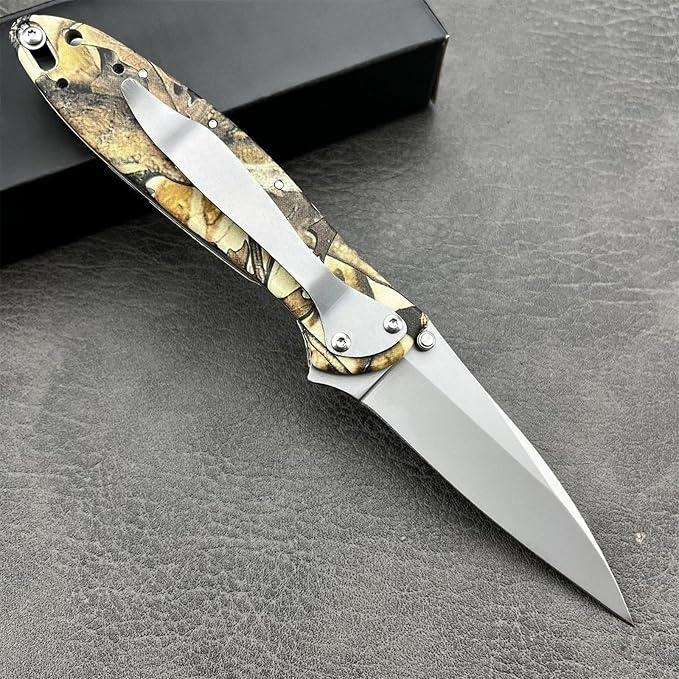 6.9'' EDC Pocket Knife 8Cr13Mov Stainless Steel Blade420 Steel Handle Manual Opening Folding knife Outdoor Camping Tool for Men's Gift (Camouflage)
