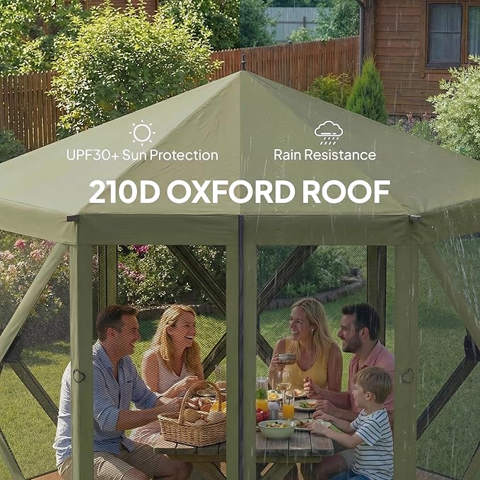 Outsunny 10 x 11 ft Pop Up Gazebo Screen Tent Outdoor Portable Instant Camping Canopy Screen House Sun Shelter with Mesh Nettings Carry Bag Ground Stakes Ropes for Patio Backyard Dark Green