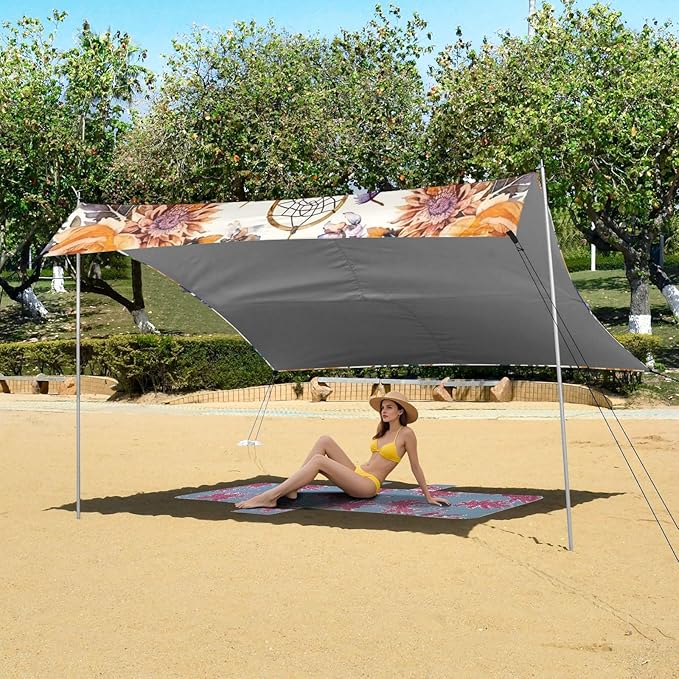 ALAZA Watercolor Ethnic Dream Catchers Flowers Beach Tent Sun Shelter Portable Canopy Sunshade for Outdoor Camping Picnics Backyard Fun 10x9 ft