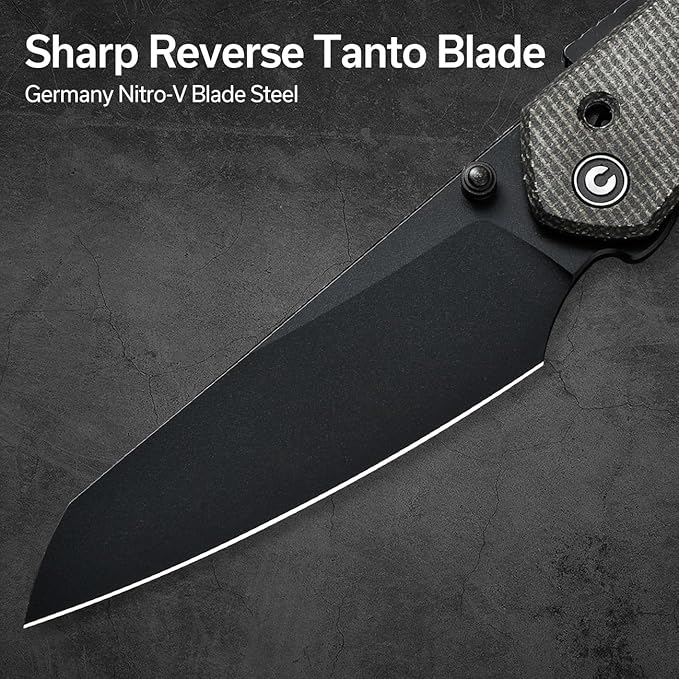 CIVIVI Vision FG Pocket Knife for EDC Superlock Folding Knife with 3.54 Reverse Tanto Nitro-V Blade Micarta Handle Ideal Gift for Men Women C22036-3