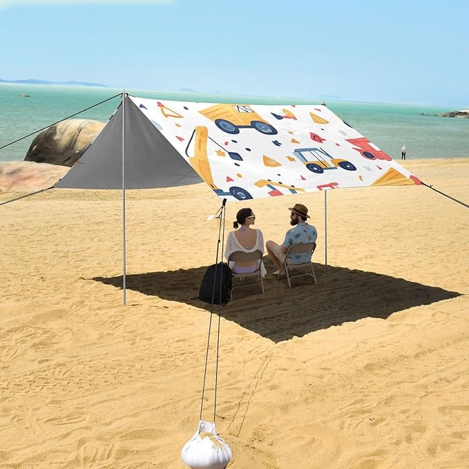 ALAZA Cute Construction Cars Beach Tent Sun Shelter Portable Canopy Sunshade for Outdoor Camping Picnics Backyard Fun 10x9 ft