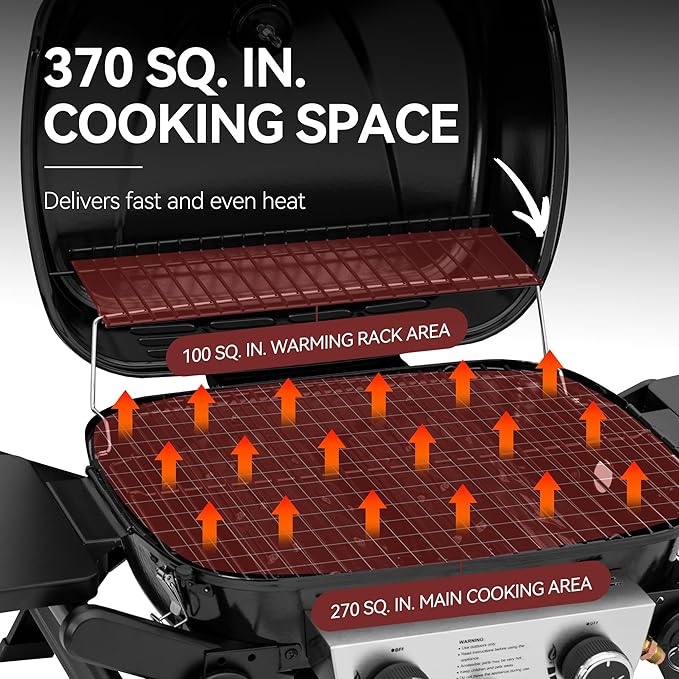 Royal Gourmet GT2005 2 Burner Portable Propane Gas Grill with Foldable Side Tables &amp Foldable Support Legs Tabletop Gas Grill with Warming Rack for Outdoor Cooking &amp Grilling Black