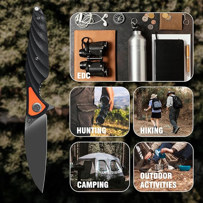 FINTISO Pocket Knife 3.15 Folding Knife Premium 14C28N Blade Black and Orange G10 Handle Bicolour Design with Liner Lock Pocket Clip for Men Women Small EDC Knife for Camping Hunting Hiking Surv