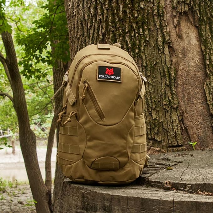 Fox Outdoor Products Scout MOLLE Day Pack | Compact 20L Tactical Backpack with Hydration Sleeve for EDC Hiking &amp Outdoor Use Coyote