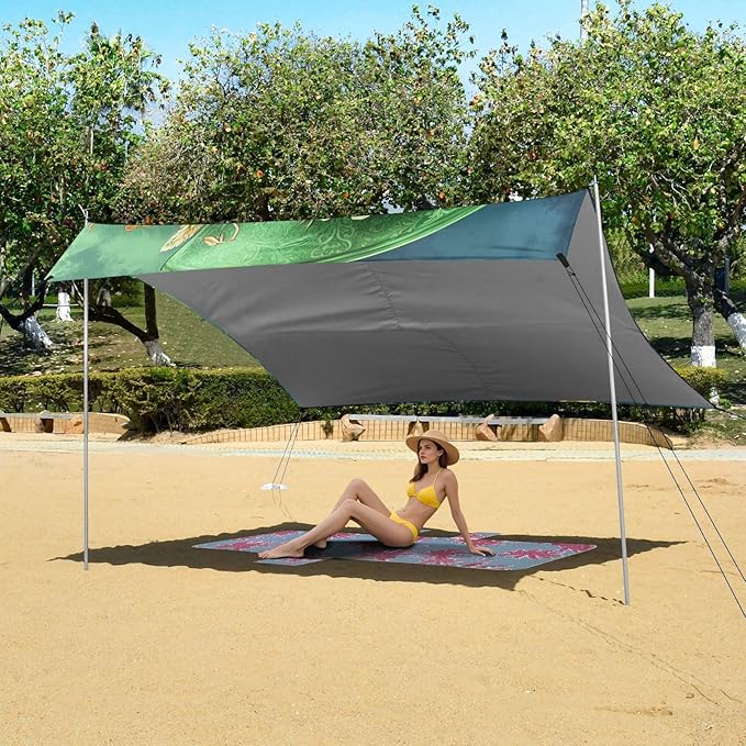 ALAZA St Patrick's Day Green Hat Floral Skull Beach Tent Sun Shelter Portable Canopy Sunshade for Outdoor Camping Picnics Backyard Fun 10x9 ft