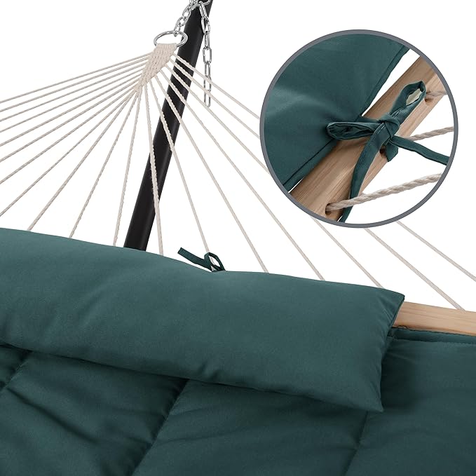 SUNCREAT Hammocks Two Person Hammock with 12ft Stand Included Max 475lbs Capacity Heavy Duty Free Standing Hammock Dark Green