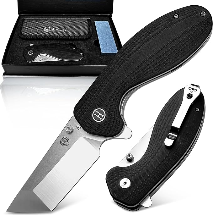 Holtzman's Gorilla Survival Pioneer Folding Knife with G10 Handle and D2 Steel Blade Gift Box Set (Silver) - Ideal for Everyday Carry and Outdoor Use