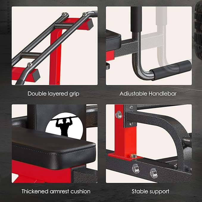 soges Pull Up Bar Dip Station Power Tower with A Backrest Adjustable Height Pull Up Bar Stand Multi-Function Home Gym Strength TrainingRed