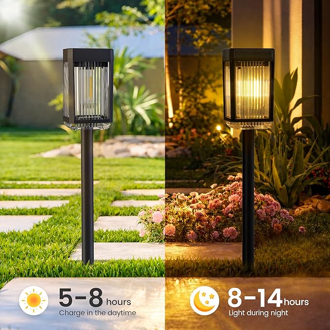 Solar Pathway Lights 6 Pack Solar Powered Garden Lights Waterproof IP65 Auto On/Off Outdoor Light for Lawn Patio Walkway Driveway Decor Landscape Lighting (Warm White)