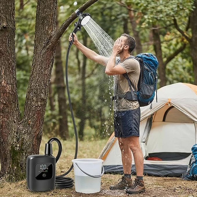 Travel Shower Equipment with Easy Setup for Backpacking Compact Travel Gear with Heat ABS Unit with Water Saving