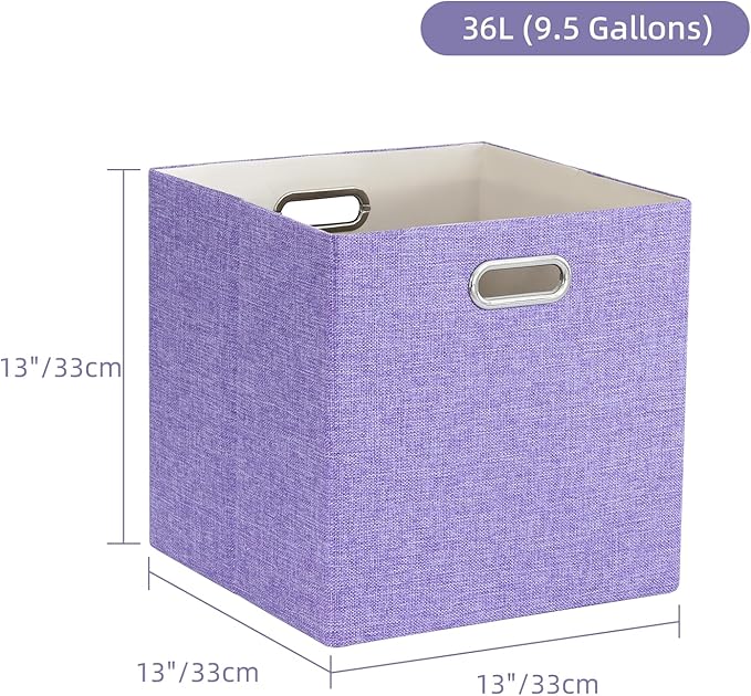 Foldable Cube Storage Bin Organizing Baskets Cubby Boxes Fabric Storage Cubes Organizer Bins with Handles for Organization Shelf Closet 13x13x13 Pack of 4 Purple