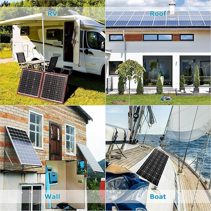 2 Set Adjustable Solar Panel Tilt Mount Bracket Aluminum Alloy Solar Panel Mounting Support up to 50 70 100 150 200 300 400 Watt Solar Panel for Flat Surface Roof RV Boat Off-Grid (Mount Only) Silver