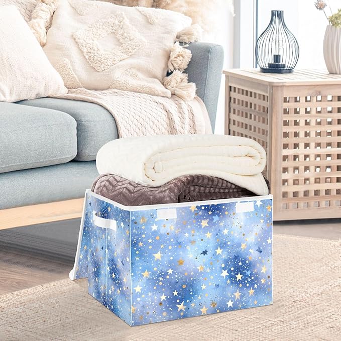 Collapsible Storage Bins with Lids Decorative Fabric Storage Cubes Closet Organizer and Storage Basket Boxes Containers for Clothes Box Chest Folding Rectangle Blue Romantic Golden St