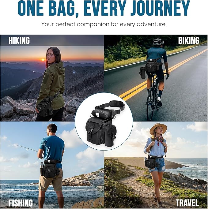 Drop Leg Tactical Bag with Insulated Bottle Pouch - Adjustable Shoulder Strap for Men Women Parents Hiking Biking Travel Photography - Weather-Resistant Outdoor Gear with Multiple Compartments