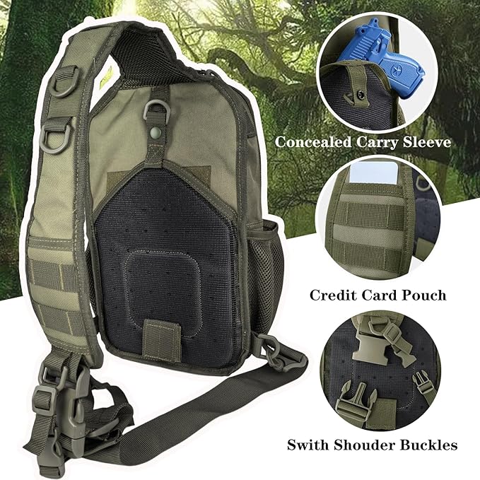 Tactical Shoulder Sling Bag Small Chest Pack 13L Backpack for Men Outdoor Sports Olive