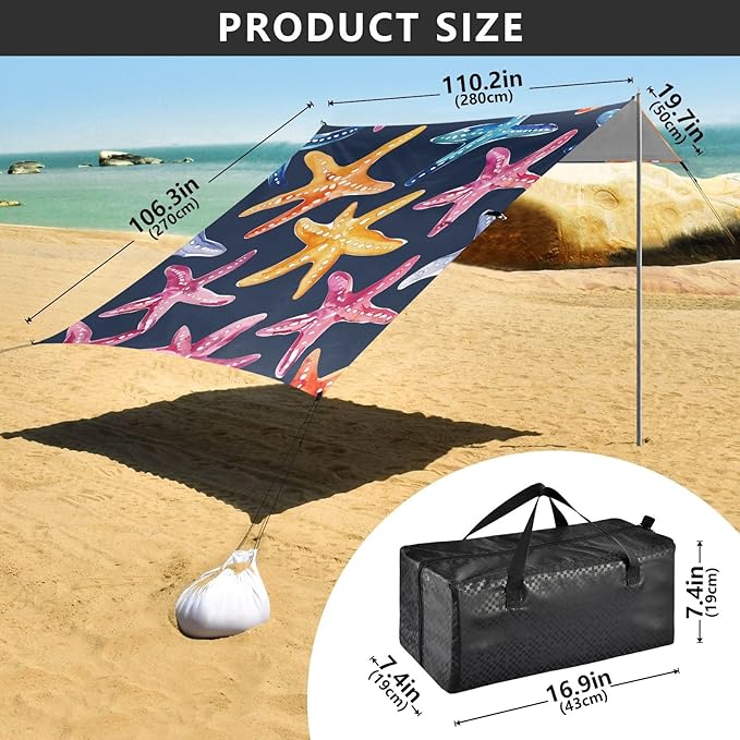 ALAZA Starfish Seamless Beach Tent Sun Shelter Portable Canopy Sunshade for Outdoor Camping Picnics Backyard Fun 10x9 ft