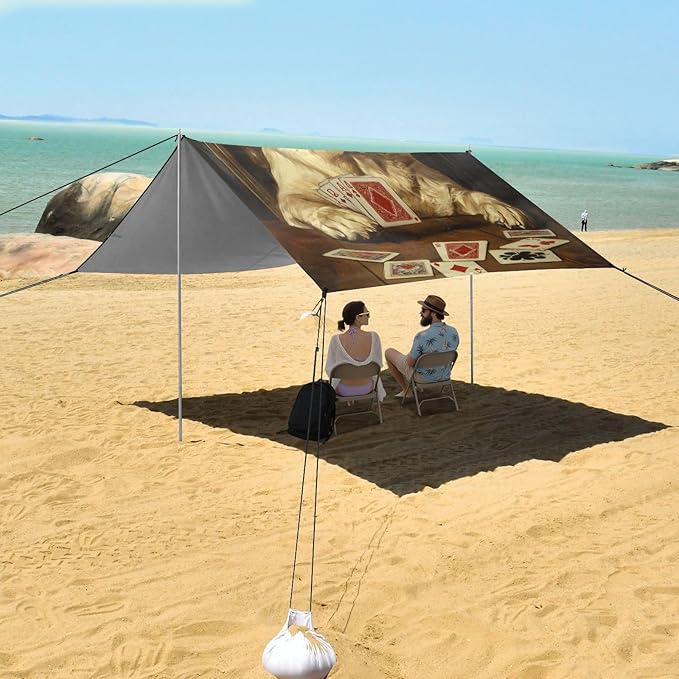 ALAZA Labrador Dog Plays Cards Beach Tent Sun Shelter Portable Canopy Sunshade for Outdoor Camping Picnics Backyard Fun 10x9 ft