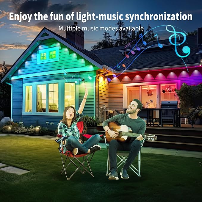 Permanent Outdoor Lights RGB Smart IC 200FT/100LEDs Decor IP68 Waterproof Music Sync with Remote&ampAPP Control Suitable for Holiday Decoration Christmas Lights Garden Party Decor Deck