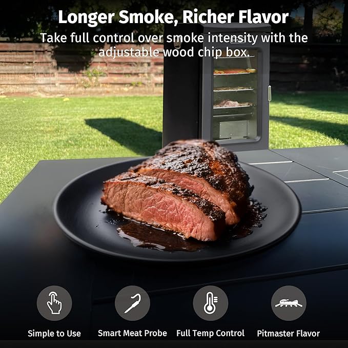 EAST OAK 30 Electric Smoker for Outdoors | Built-in Meat Probe &amp Clear Viewing Window | Side Chip Loader for 6x Longer Uninterrupted Smoking | 725 sq in Cooking Area for Bigger Batches Night Blu