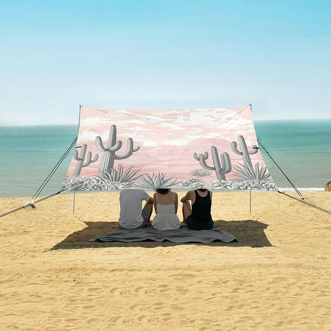 xigua Desert Beach Tent Sun Shelter with Carrying Bag - Silver Coated Oxford Fabric Beach Canopy for Beach Camping Fishing - Includes Windproof Ropes Sandbags &amp Stakes