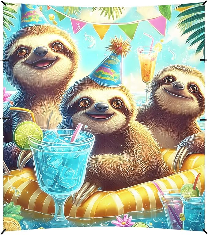 ALAZA Threes Sloth Summer Beach Tent Sun Shelter Portable Canopy Sunshade for Outdoor Camping Picnics Backyard Fun 10x9 ft