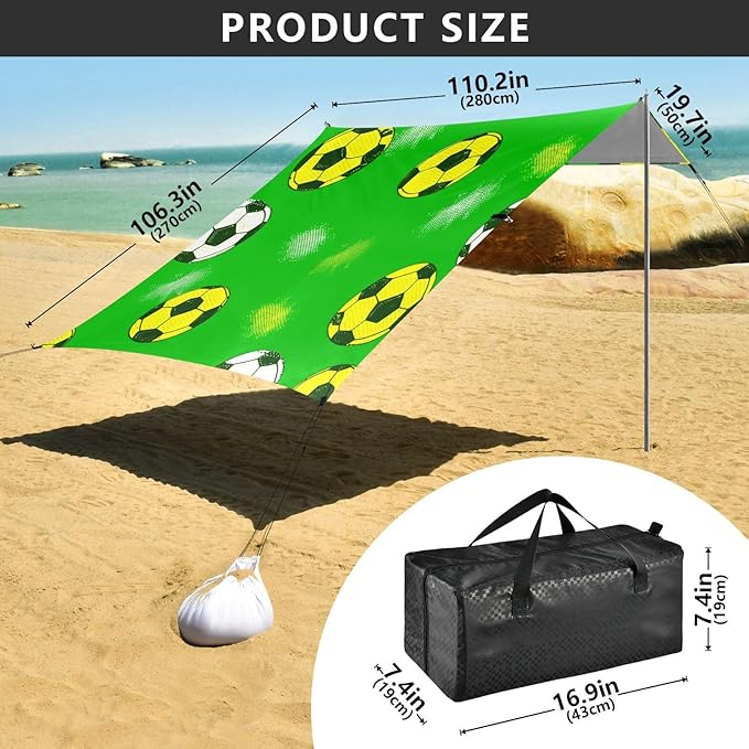 xigua Soccer Beach Tent Sun Shelter with Carrying Bag - Silver Coated Oxford Fabric Beach Canopy for Beach Camping Fishing - Includes Windproof Ropes Sandbags &amp Stakes