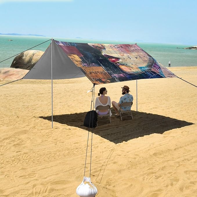 ALAZA Music Notes Women Beach Tent Sun Shelter UPF50+ Protection Beach Shade Canopy w/ 4 Sandbags for Outdoor Camping Fishing Backyard Fun Picnic 10x9 ft