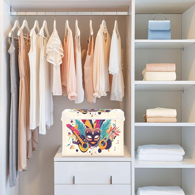 Carnival Background Fabric Storage Bins with Lids and HandleFoldable Storage Bins with LidsCloset Organizers for Clothes Storage Room Organization Office Storage Chest Organizer