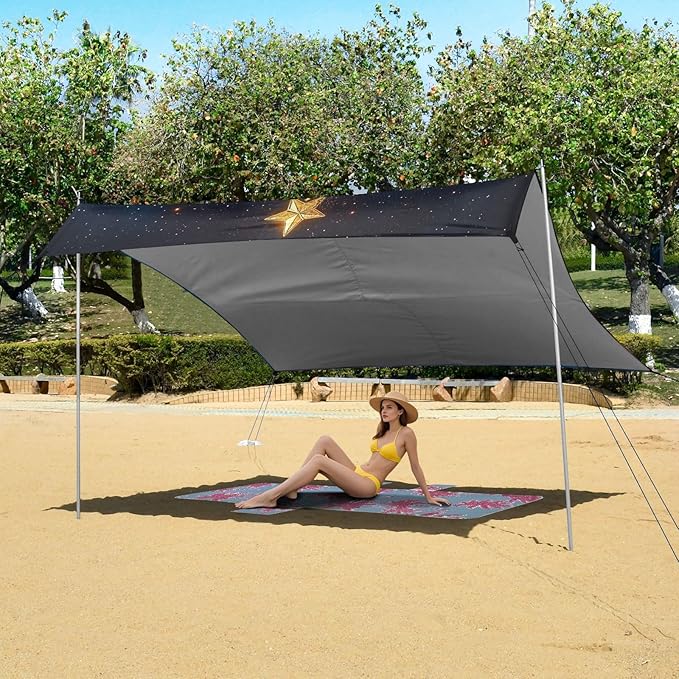 ALAZA Dreamy Christmas Tree Beach Tent Sun Shelter Portable Canopy Sunshade for Outdoor Camping Picnics Backyard Fun 10x9 ft