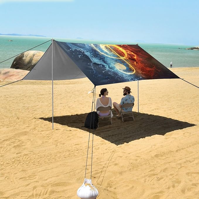 ALAZA Music Note Fire Water Beach Tent Sun Shelter Portable Canopy Sunshade for Outdoor Camping Picnics Backyard Fun 10x9 ft