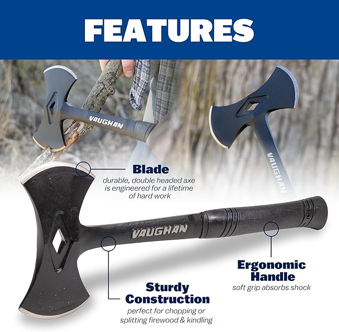 VAUGHAN Viking Stealth Axe Double Bit Hand Axe Steel Handle Shock Block Grip Made in the USA RSA16 VN32410