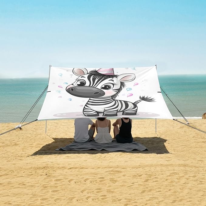 ALAZA Cute Happy Party Zebra Beach Tent Sun Shelter Portable Canopy Sunshade for Outdoor Camping Picnics Backyard Fun 10x9 ft