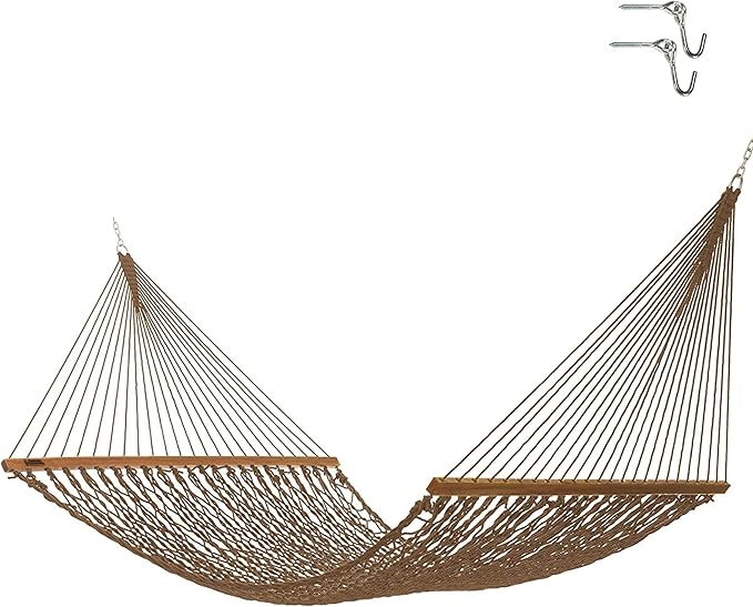 Hatteras Hammocks Executive Antique Brown DuraCord Rope Hammock – 13 ft. x 65 in. 2-Person 450 lb Capacity Cumaru Spreader Bar Zinc-Plated Hardware – Handcrafted in The USA