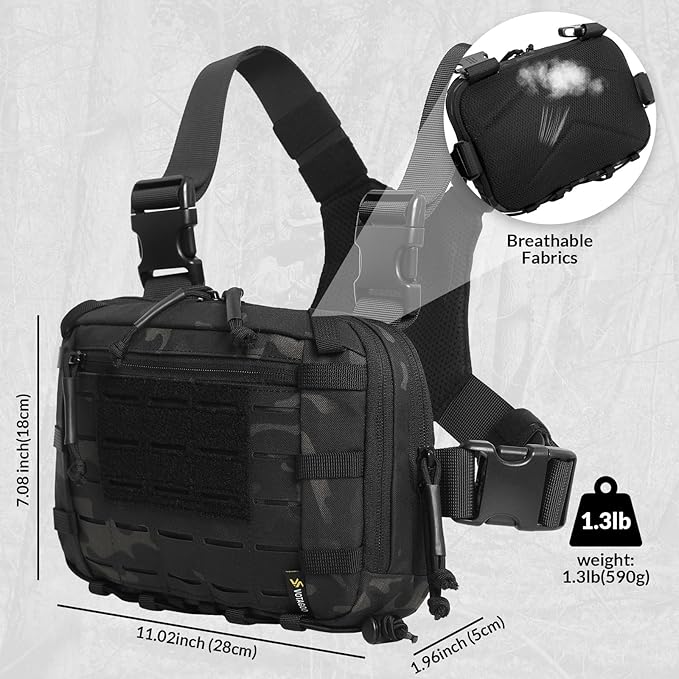 Tactical Chest Pack EDC Chest Bag 2L Utility Molle Chest Rig Pouch with CCW Compartment Adjustable Strap Outdoor