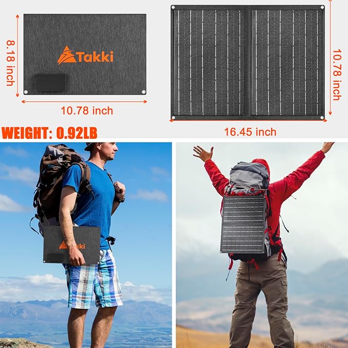 Takki 111Wh Portable Solar Generator Power Station with 21W Foldable Solar Panel 120W Peak Solar Charger Power Bank with 110V AC DC USB Ports for Camping Emergency Outdoor Home Use
