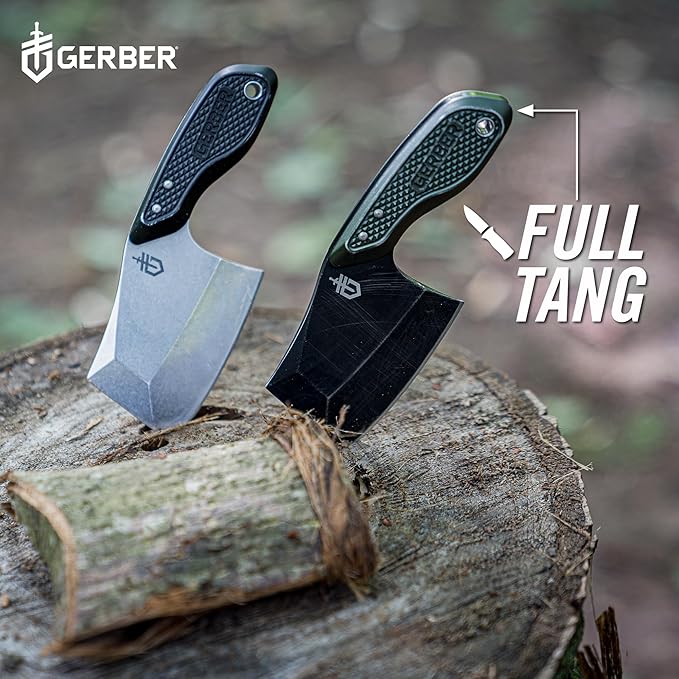 Gerber Gear TRI-Tip Mini Cleaver Fixed Blade Camping Knife with Molle Sheath for Survival and Bushcrafting Green