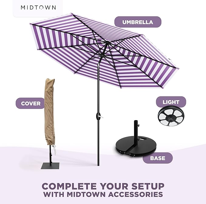 The Lean Patio Umbrella (Terylast Fabric - Midtown Stripes 10 Foot)