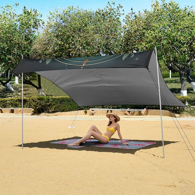 ALAZA Wolf Head Wreath of Flowers Beach Tent Sun Shelter Portable Canopy Sunshade for Outdoor Camping Picnics Backyard Fun 10x9 ft