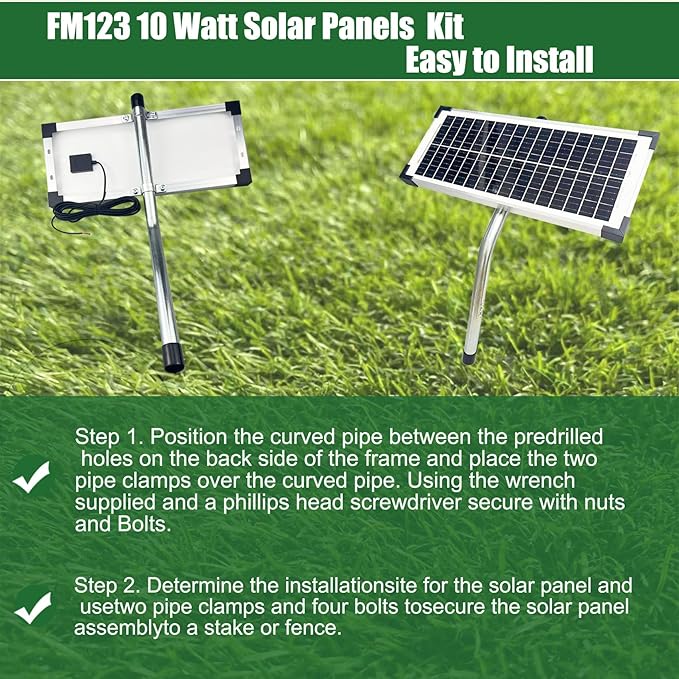 FM123 10 Watt Solar Panels Kit for Mighty Mule GTO PRO Automatic Gate Openers12v Portable Solar Panel Battery Charger Replace FM350 MM260 MM560 FM200 FM350 FM500 FM502 FM700 MM571W MM271 MM360