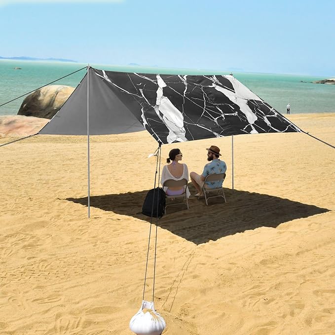 ALAZA Black and White Marble Pattern Beach Tent Sun Shelter Portable Canopy Sunshade for Outdoor Camping Picnics Backyard Fun 10x9 ft