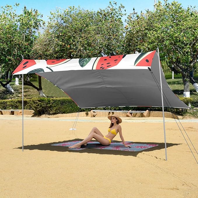 ALAZA Watermelon and Leaves Pattern Beach Tent Sun Shelter Portable Canopy Sunshade for Outdoor Camping Picnics Backyard Fun 10x9 ft