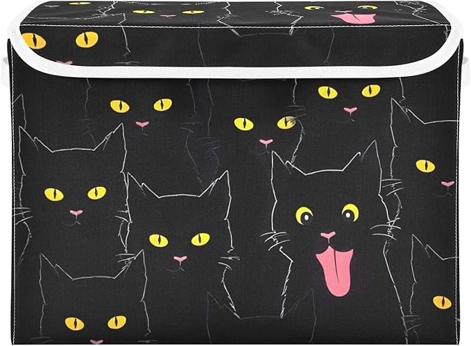 Storage Cube with Lid Cats Black Print 16.5×12.6×11.8 IN Collapsible Large Capacity Foldable Storage Basket Bin Organizer