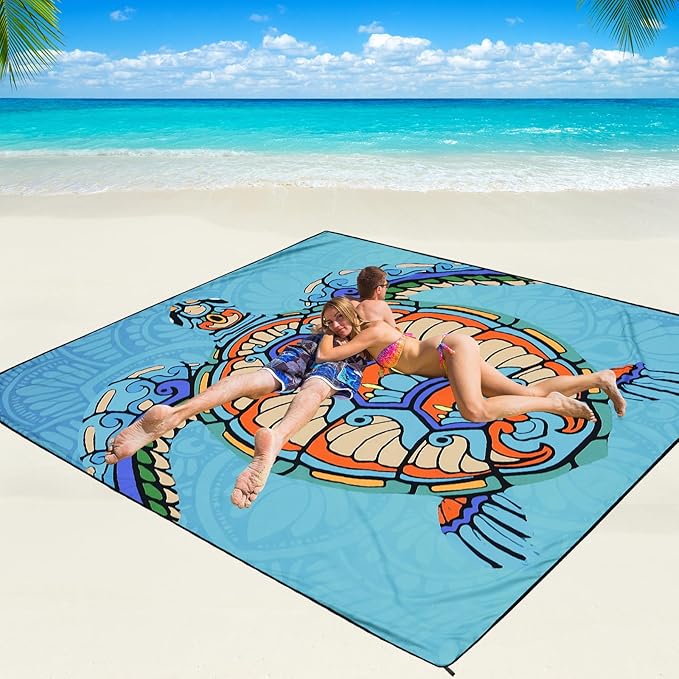 Beach Blanket Waterproof Sandproof Beach Mat 79 X 83/10'x9'for 2-8 Adults Quick Drying Outdoor Picnic Mat Beach Accessories for Travel Camping Hiking
