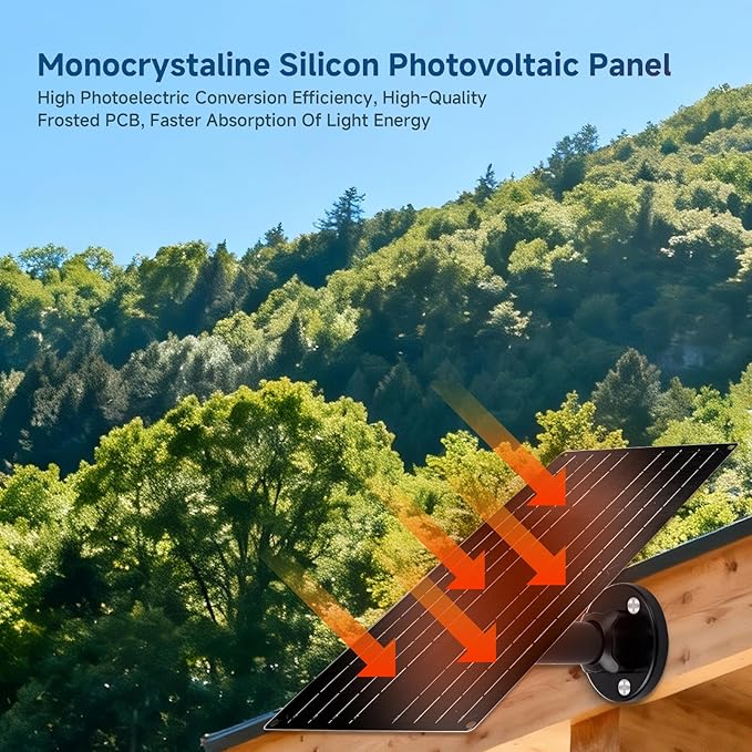 12W Solar Panel for Security Camera 5V USB-C Solar Charger with Micro USB &amp Barrel Adapters Outdoor Weatherproof for Continuous Home and Property Monitoring (3)