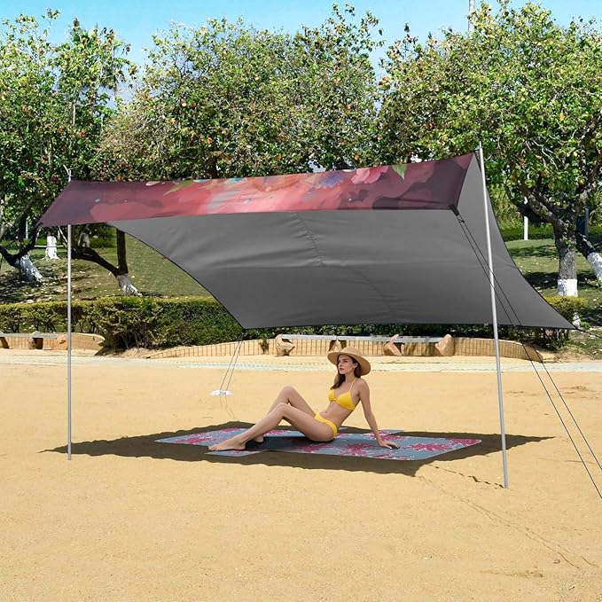 ALAZA Wolf with Flower Beach Tent Sun Shelter Portable Canopy Sunshade for Outdoor Camping Picnics Backyard Fun 10x9 ft