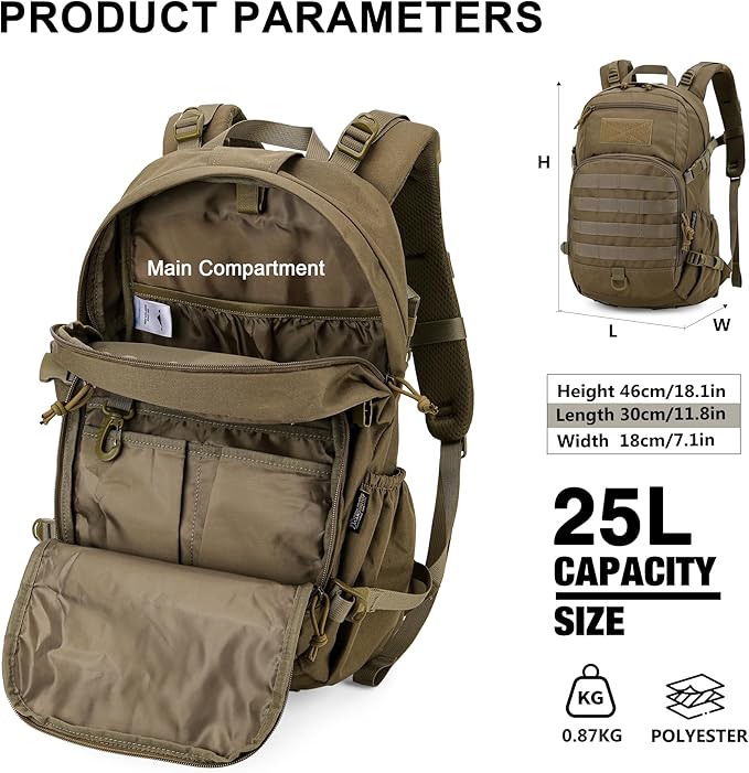 Mardingtop Military Tactical Backpack 25L Molle Hiking Backpack for BackpackingCycling and Biking