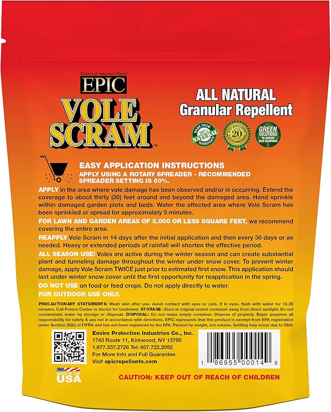 Vole Scram All Natural Granular Repellent - All-Natural Animal People and Pet Safe Granule from Epic Repellents (6 lb)