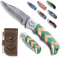Custom Pocket Knife gifts for Men Personalized Damascus Folding Knife Engraved Gifts for Him Dad Boyfriend Husband Anniversary Groomsmen Gifts. Custom Knife for Camping Hunting Everyday Carry (