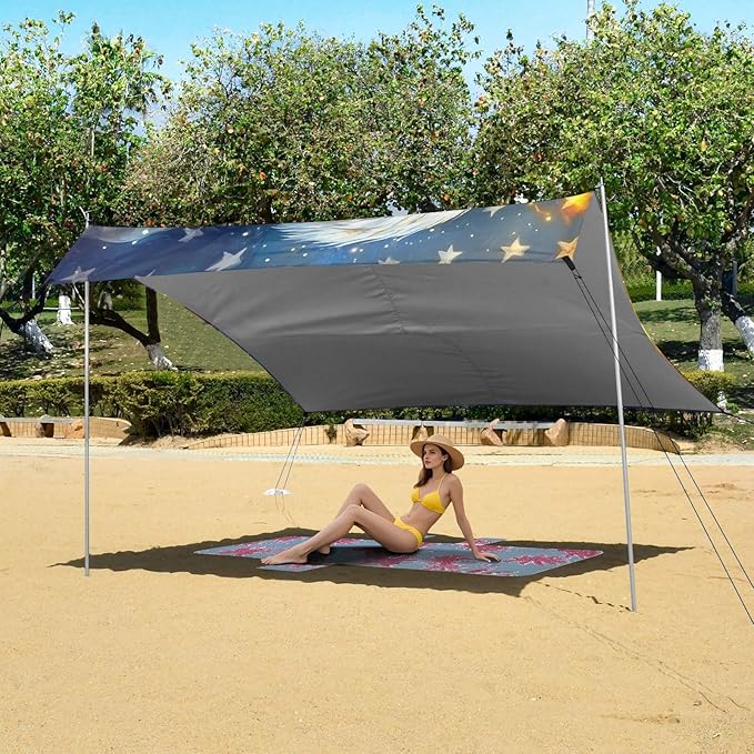 ALAZA The Eagles Portait and American_Flag Beach Tent Sun Shelter Portable Canopy Sunshade for Outdoor Camping Picnics Backyard Fun 10x9 ft