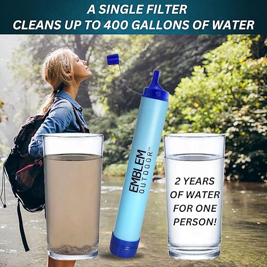 Portable Water Filter Straw for Emergencies and Survival. Emergency Water Filtration to Purify Water When Camping Hiking or During a Disaster. Personal Water Filter and Purifier for Travel (2 Pack)